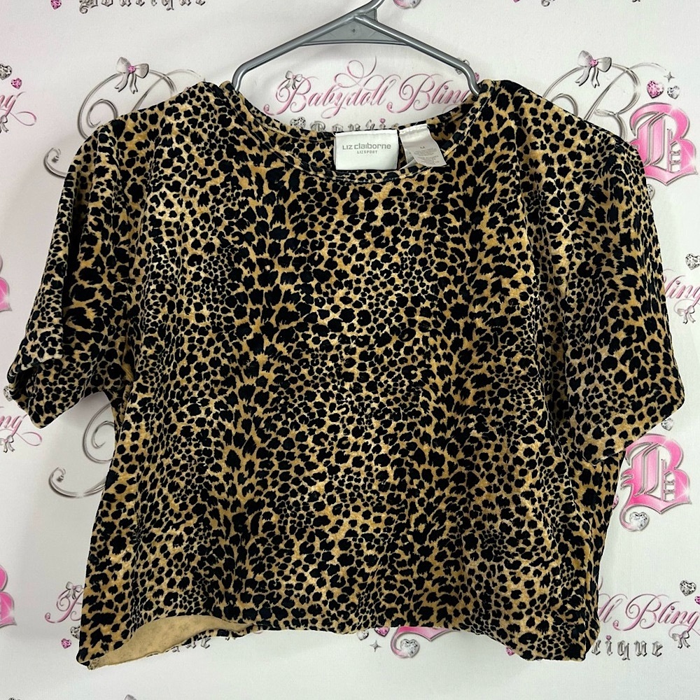Liz Claiborne tshirt tee cheetah Leopard Print Short Sleeve Top
